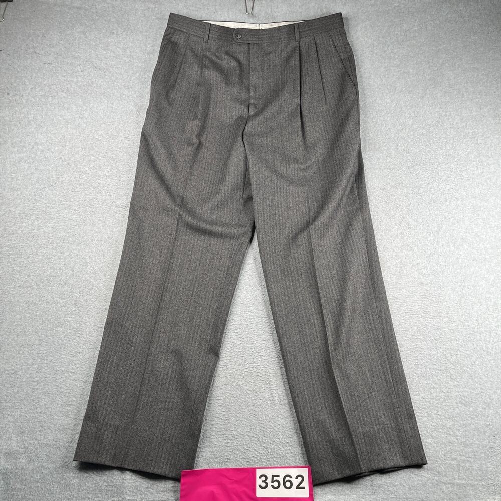 Zanella Bennett Wool Dress Pants Mens Size 38 Pleated Gray Striped